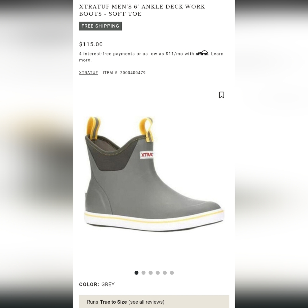 XTRATUF Men's Gray and Yellow Ankle Deck Boots